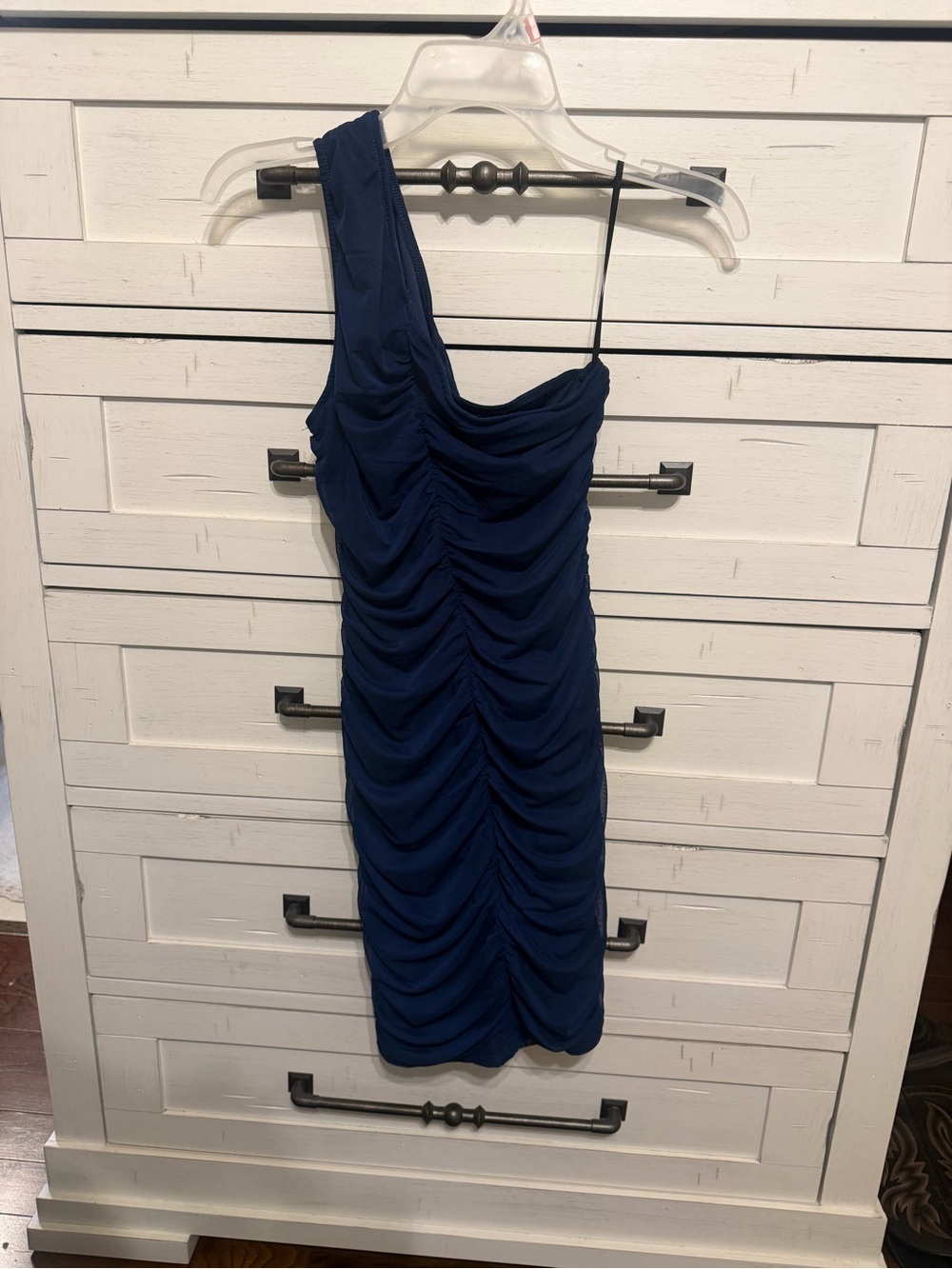 Amazon One-Shoulder Navy Ruched Mini Dress - Picture 2 of 2